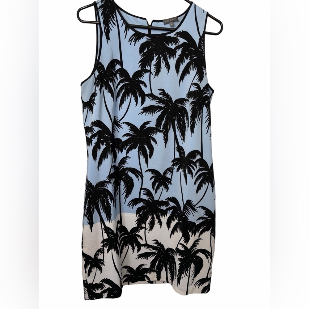 Vince Camuto Ultra White/Blue Multi Palm Horizon Border Shift Dress
